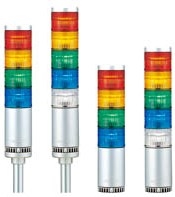 LME-302UFB-RYG 60mm 3-Tier LED signal tower, AC/DC24V, Flashing/Buzzer,  300mm Aluminum Pole w/ Flange Bracket, 3m Cable, Silver Body